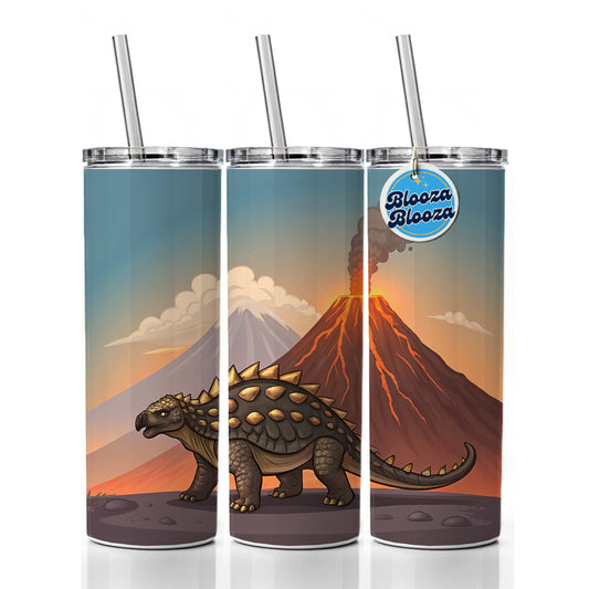 Ankylosaurus Volcanos Dinosaur Skinny Tumbler 20oz with Straw Insulated Water Bottle Gift
