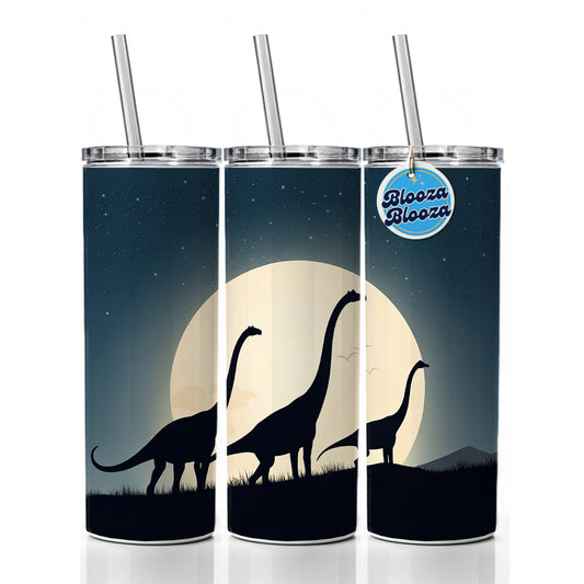 Apatosaurus Silhouettes Moon Night Dinosaurs Skinny Tumbler 20oz with Straw Insulated Water Bottle Gift
