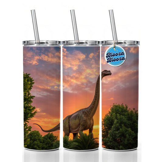 Apatosaurus Sunset Dinosaur Skinny Tumbler 20oz with Straw Insulated Water Bottle Gift