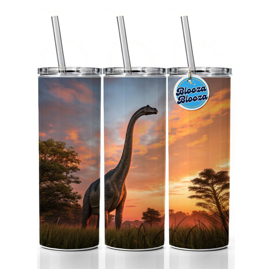 Apatosaurus Sunset Sunrise Dinosaur Skinny Tumbler 20oz with Straw Insulated Water Bottle Gift