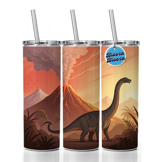 Apatosaurus Volcano Skinny Tumbler 20oz with Straw Insulated Water Bottle Gift