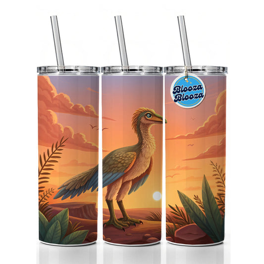 Archaeopteryx Standing Sunset Dinosaur Skinny Tumbler 20oz with Straw Insulated Water Bottle Gift
