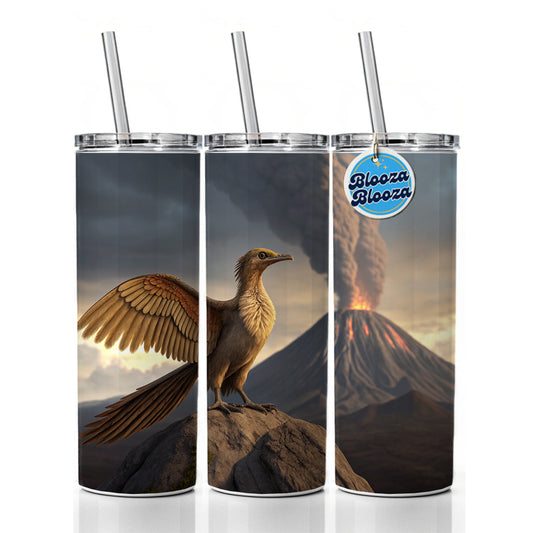 Archaeopteryx Volcano Erupting Dinosaur Skinny Tumbler 20oz with Straw Insulated Water Bottle Gift