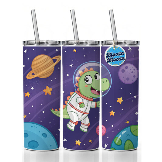 Astronaut Dinosaur Floating Outer Space Planets Skinny Tumbler 20oz with Straw Insulated Water Bottle Gift