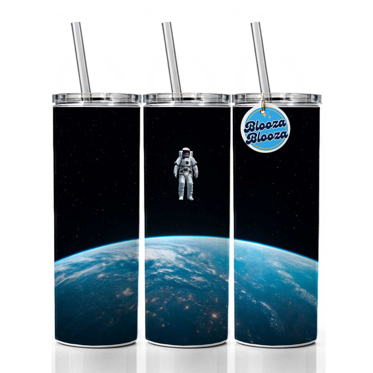 Astronaut Drifting In Space Above Earth Skinny Tumbler 20oz with Straw Insulated Water Bottle Gift