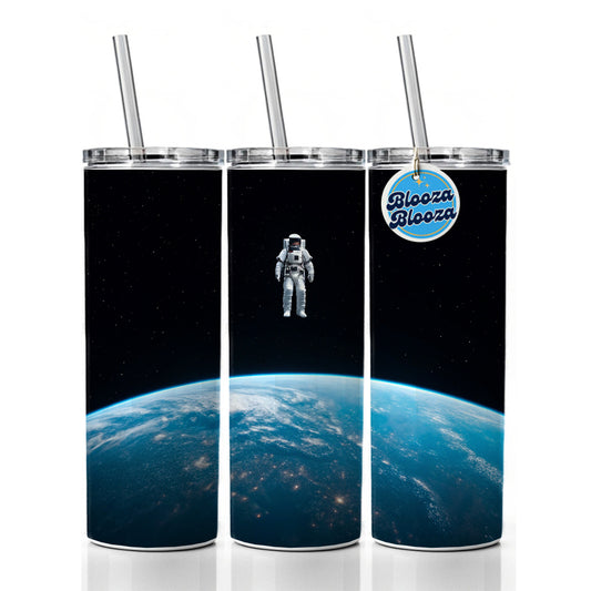 Astronaut Drifting In Space Above Earth Skinny Tumbler 20oz with Straw Insulated Water Bottle Gift