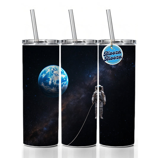 Astronaut Drifting In Space Earth Skinny Tumbler 20oz with Straw Insulated Water Bottle Gift