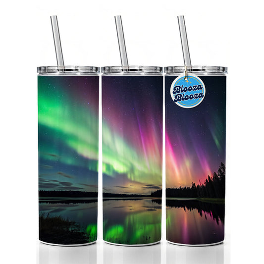 Aurora Borealis Northern Lights Over Lake Skinny Tumbler 20oz with Straw Insulated Water Bottle Gift