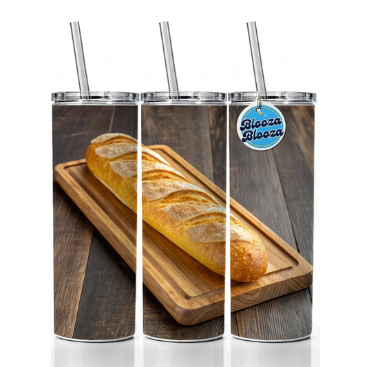 Baguette Bread Board Skinny Tumbler 20oz with Straw Insulated Water Bottle Gift