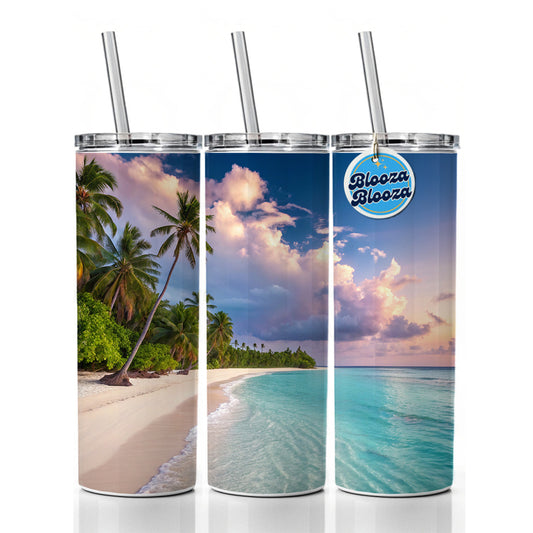 Bali Indonesia Beach Sand Ocean Skinny Tumbler 20oz with Straw Insulated Water Bottle Gift