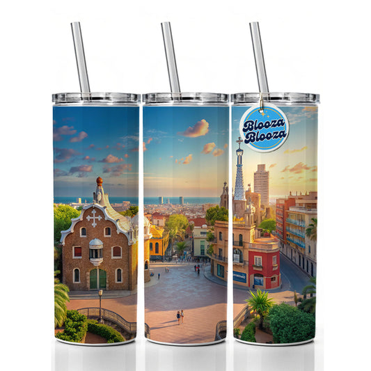 Barcelona Spain Ocean Skinny Tumbler 20oz with Straw Insulated Water Bottle Gift