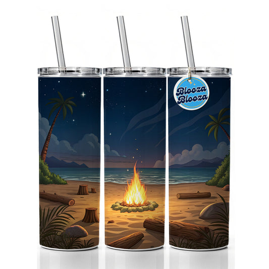 Beach Bonfire Drawing Skinny Tumbler 20oz with Straw Insulated Water Bottle Gift