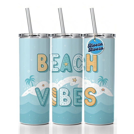 Beach Vibes Sea Foam Ocean Skinny Tumbler 20oz with Straw Insulated Water Bottle Gift