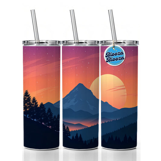 Beautiful Mountain Sunset Skinny Tumbler 20oz with Straw Insulated Water Bottle Gift
