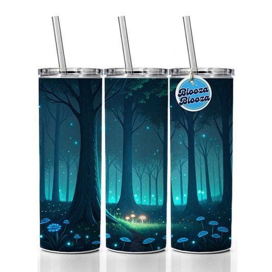 Bioluminescent Forest Mushrooms Trees Skinny Tumbler 20oz with Straw Insulated Water Bottle Gift
