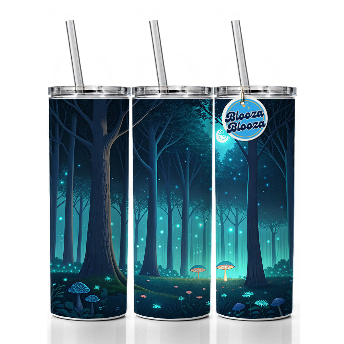 Bioluminescent Forest Night Skinny Tumbler 20oz with Straw Insulated Water Bottle Gift