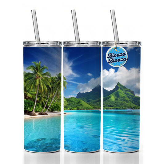 Bora Bora French Polynesia Beautiful Ocean Beach Skinny Tumbler 20oz with Straw Insulated Water Bottle Gift