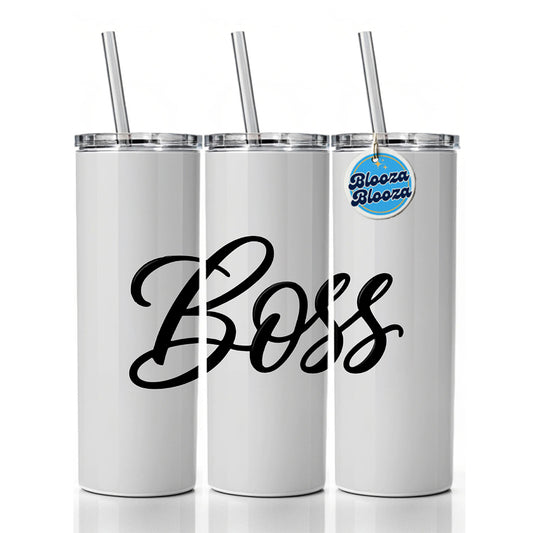 Boss Script Skinny Tumbler 20oz with Straw Insulated Water Bottle Gift