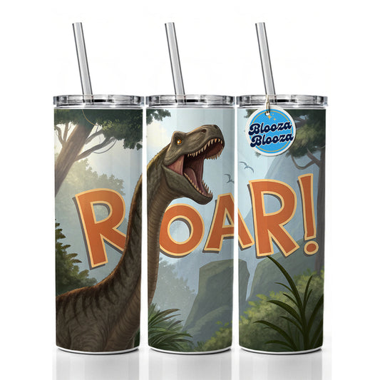 Brachiosaurus Roar Bold Text Dinosaur Skinny Tumbler 20oz with Straw Insulated Water Bottle Gift