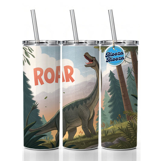 Brachiosaurus Roar Dinosaur Skinny Tumbler 20oz with Straw Insulated Water Bottle Gift