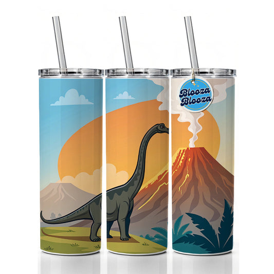 Brachiosaurus Volcano Colorful Dinosaur Skinny Tumbler 20oz with Straw Insulated Water Bottle Gift