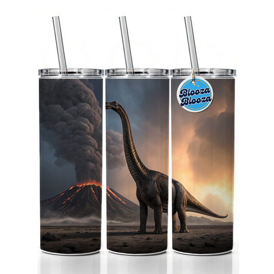 Brachiosaurus Volcano Stark Dinosaur Skinny Tumbler 20oz with Straw Insulated Water Bottle Gift