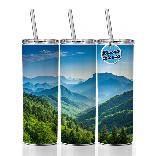 Breathtaking Mountain Views Forest Skinny Tumbler 20oz with Straw Insulated Water Bottle Gift