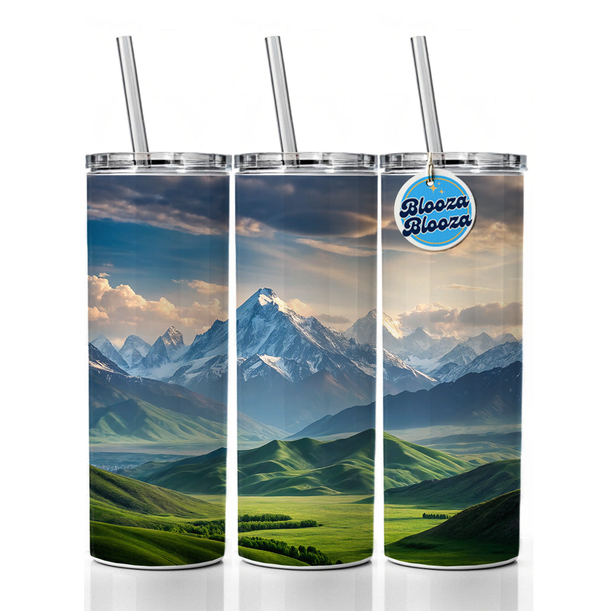 Breathtaking Mountain Views Snow Meadow Skinny Tumbler 20oz with Straw Insulated Water Bottle Gift
