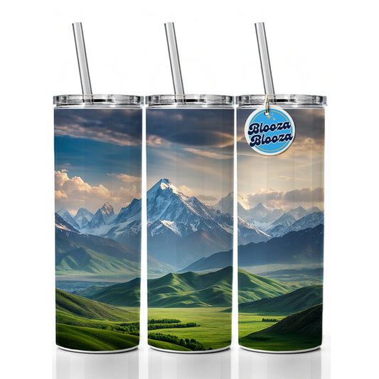Breathtaking Mountain Views Snow Meadow Skinny Tumbler 20oz with Straw Insulated Water Bottle Gift