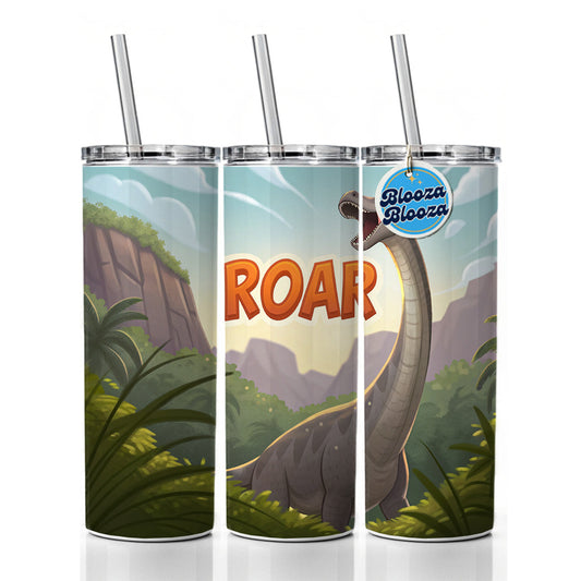 Brontosaurus Roar Dinosaur Cute Skinny Tumbler 20oz with Straw Insulated Water Bottle Gift