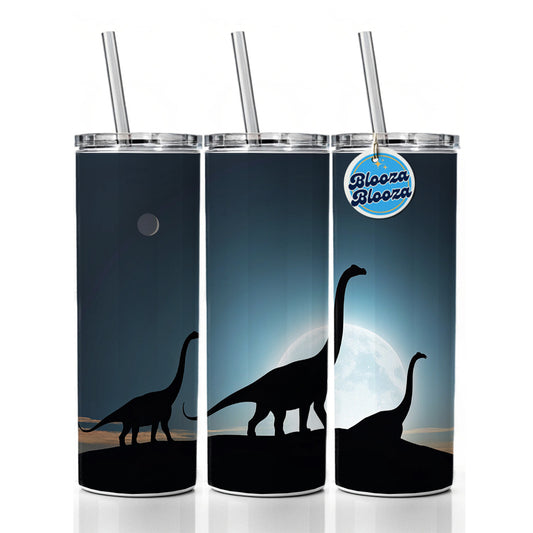 Brontosaurus Silhouettes Dinosaurs Night Sky Skinny Tumbler 20oz with Straw Insulated Water Bottle Gift