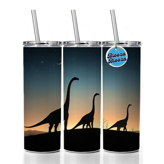 Brontosaurus Silhouettes Night Dinosaurs Skinny Tumbler 20oz with Straw Insulated Water Bottle Gift