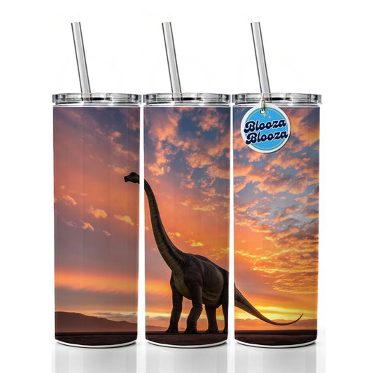 Brontosaurus Sunset Dinosaur Skinny Tumbler 20oz with Straw Insulated Water Bottle Gift
