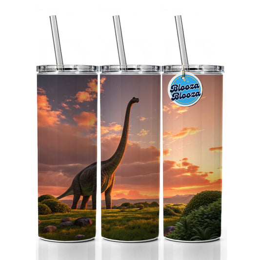 Brontosaurus Sunset Night Dinosaur Skinny Tumbler 20oz with Straw Insulated Water Bottle Gift