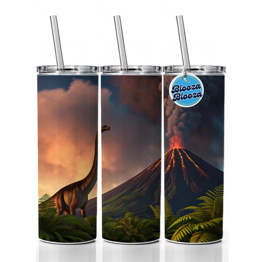 Brontosaurus Volcano Erupting Dinosaur Skinny Tumbler 20oz with Straw Insulated Water Bottle Gift