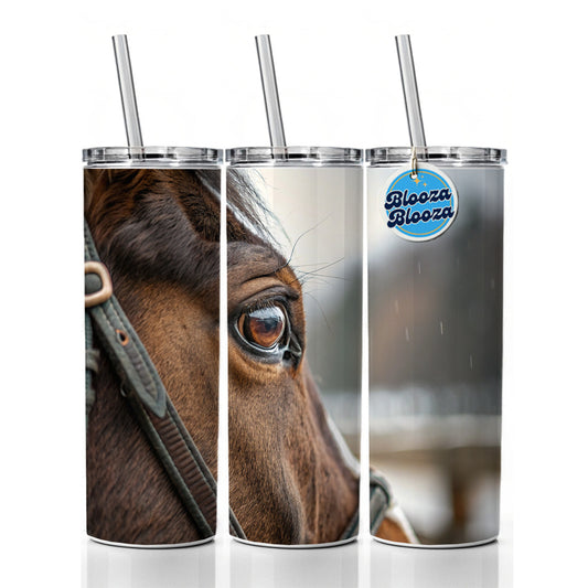 Brown Horse Eye Close Up Skinny Tumbler 20oz with Straw Insulated Water Bottle Gift