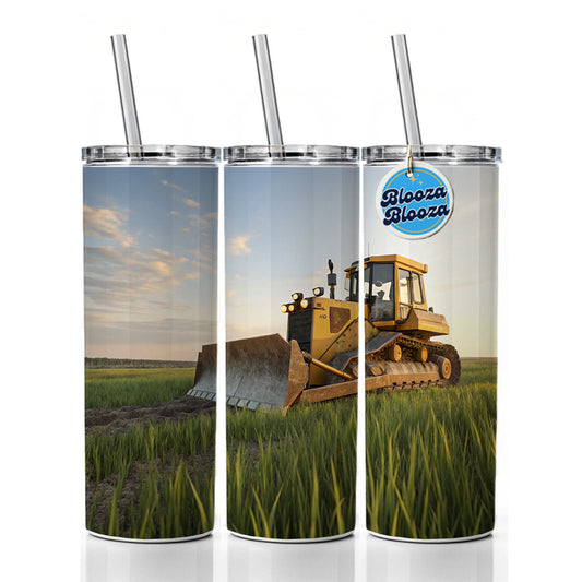 Bulldozer In Grass Field Skinny Tumbler 20oz with Straw Insulated Water Bottle Gift