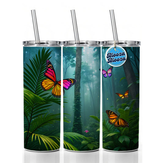 Butterflies In Jungle Forest Skinny Tumbler 20oz with Straw Insulated Water Bottle Gift