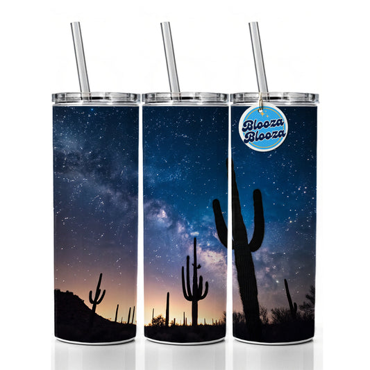 Cactus Silhouettes Starry Sky Night Shadows Skinny Tumbler 20oz with Straw Insulated Water Bottle Gift