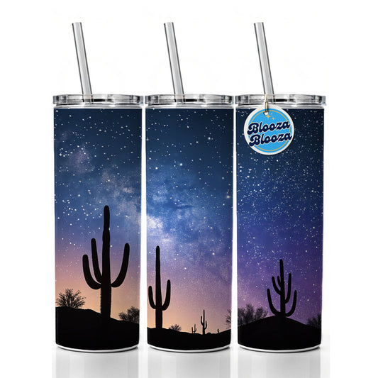 Cactus Silhouettes Starry Sky Silhouettes Shadows Mysterious Skinny Tumbler 20oz with Straw Insulated Water Bottle Gift
