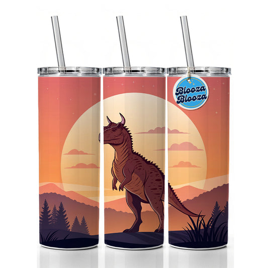 Carnotaurus Sunset Dinosaur Skinny Tumbler 20oz with Straw Insulated Water Bottle Gift