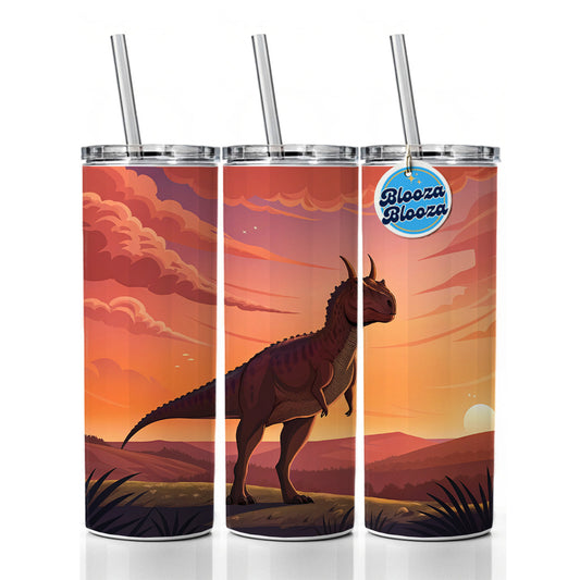 Carnotaurus Sunset Standing Dinosaur Skinny Tumbler 20oz with Straw Insulated Water Bottle Gift