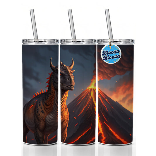 Carnotaurus Volcano Dinosaur Skinny Tumbler 20oz with Straw Insulated Water Bottle Gift