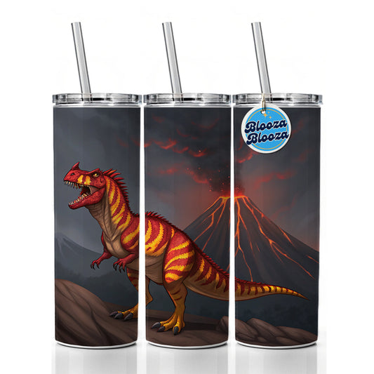 Carnotaurus Volcano Erupting Dinosaur Skinny Tumbler 20oz with Straw Insulated Water Bottle Gift