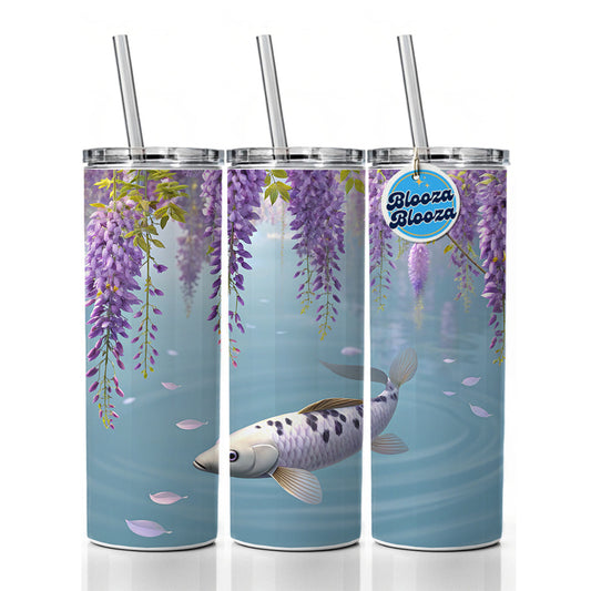 Carp Wisteria Flowers Fish Pond Skinny Tumbler 20oz with Straw Insulated Water Bottle Gift