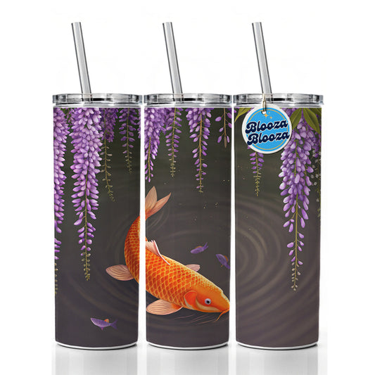 Carp With Wisteria Flowers Pond Skinny Tumbler 20oz with Straw Insulated Water Bottle Gift