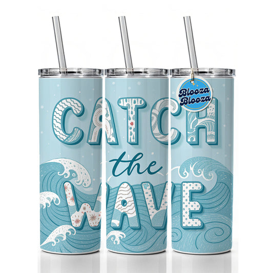 Catch The Wave Ocean Skinny Tumbler 20oz with Straw Insulated Water Bottle Gift