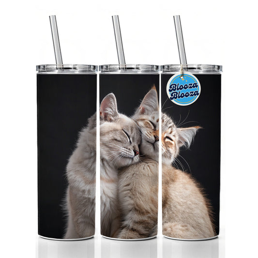Cats Nuzzle Love Cute Skinny Tumbler 20oz with Straw Insulated Water Bottle Gift