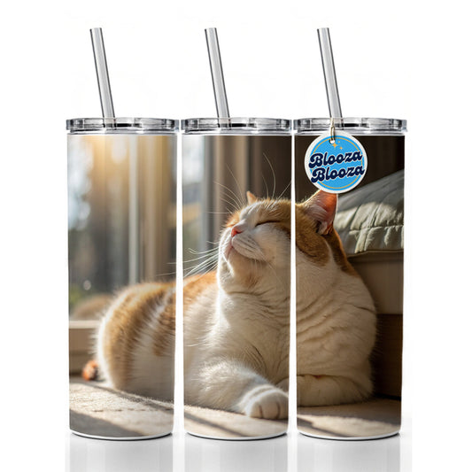 Chubby Cat Lying Down Photo Skinny Tumbler 20oz with Straw Insulated Water Bottle Gift