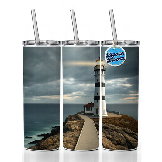 Coastal Lighthouse Ocean Skinny Tumbler 20oz with Straw Insulated Water Bottle Gift